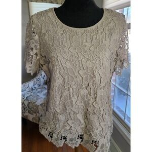 Philosophy Lace Lined Blouse short Sleeved Vapor Gray Women's sz Med Classy